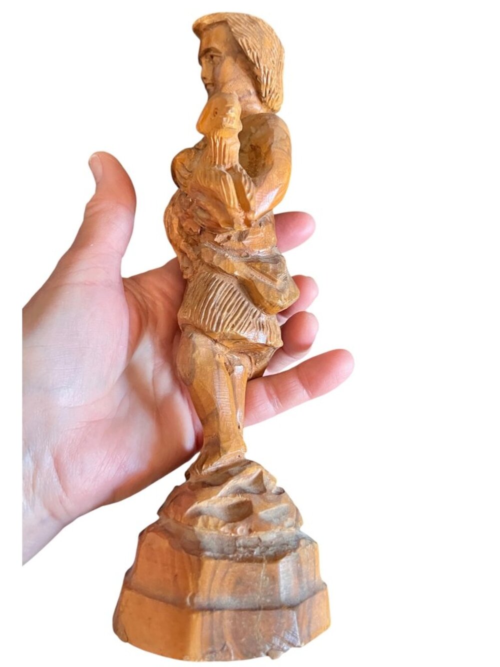 Hand-Carved David Figurine 9.25" Olive Wood Sculpture With Lamb Jerusalem Gift - Picture 7 of 11